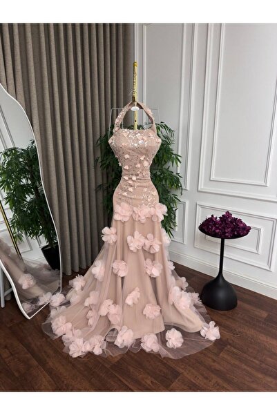 DAKEN 3D Beaded Evening Dress Luxury Tail Evening Dress