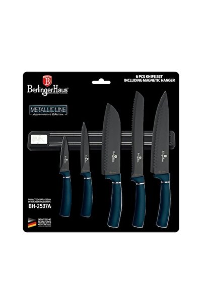 Berlinger Haus Set de 5 cuțite cu suport magnetic, Ediția Metallic Line Aquam...