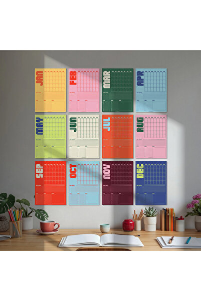 bi'aldım Tarihsiz Aylık Planlayıcı Takvim, Retro Organizer Planlayıcı