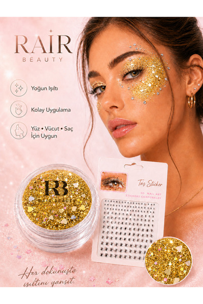 RAİR BEAUTY Glitter Far Jel Far Sarı Renk ve Süsleme Taşı Set