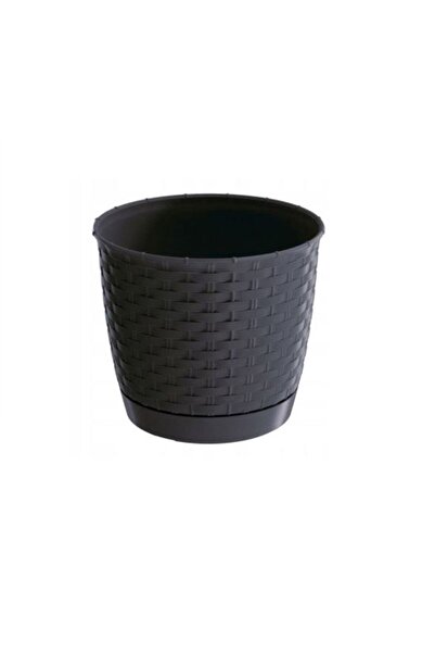 Evelise Ghiveci decorativ, rotund, imitație ratan, antracit, 1,2 L, 14,5x12,7...