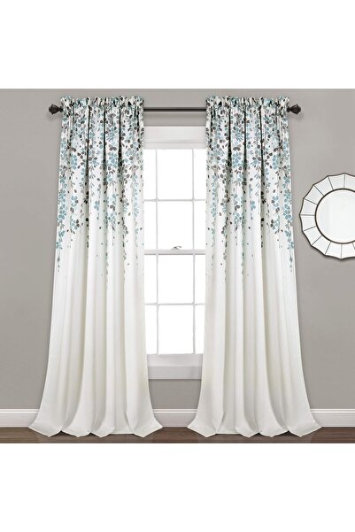 Lush Decor Floral Pattern Short Valance Window Curtain, Polyester, Blue and Gray