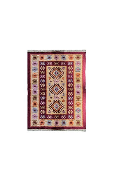 Kotonia Home Covor țesut - Decor tradițional, 80x300 cm, fundal bordo și nuan...