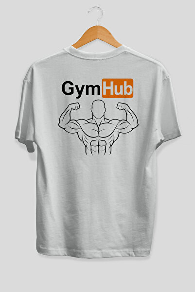 Ankhises Tricou alb Gym Hub oversize cu imprimeu pe spate, 100% bumbac, îmbră...