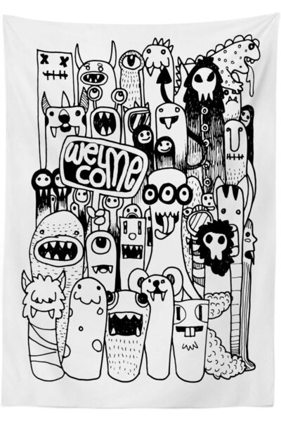 Abakuhaus Față de masă dreptunghiulară Indie Monster 140 x 240 cm Negru și Alb