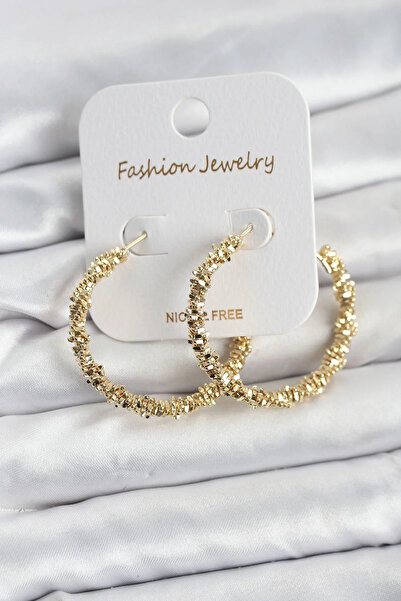 USLUCAN ALIŞVERİŞ Brass Gold Color Serrated Ring Model Women's Earrings