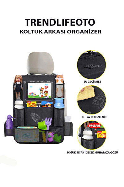 TRENDLIFEOTO Araç Koltuk Arkası Organizer Tablet Telefon Tutucu Araba Içi Düz...