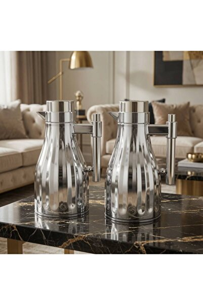 Royal Shiny Silver Tramss Set with 1L Capacity Heat Preservation for 8-12 Hou...