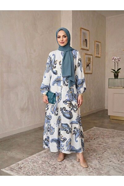 ECEYLÜL MODA Women's Leaf Patterned Modal Cotton Loose Fit Hijab Dress - Comf...