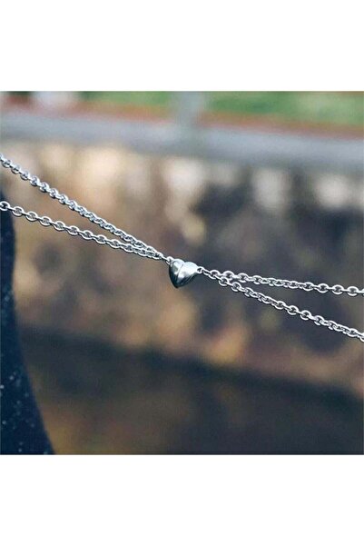 Köstebek Mıknatıslı Kalp Silver Çift Kolye