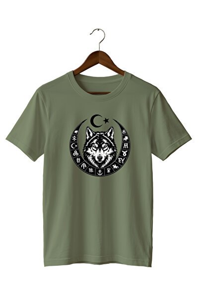 WİDİ Göktürk Runes and Bozkurt Printed T-Shirt 100% Cotton