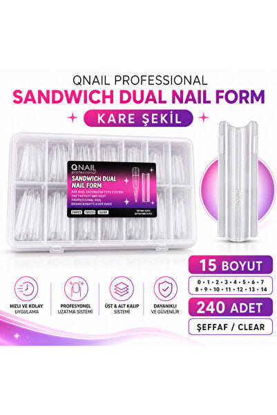 QNAİL PROFESSİONAL Sandwich Dual Nail Form Kare Şekil Şeffaf Protez Tırnak Uz...