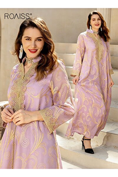 ROAISS عباءة نسائية إسلامية بأكمام طويلة، فستان شرق أوسطي فضفاض مناسب للارتدا...