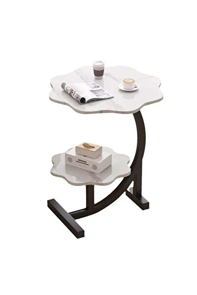 DEMAHO Măsuță de cafea laterală cu 2 niveluri, design floare, stil nordic min...