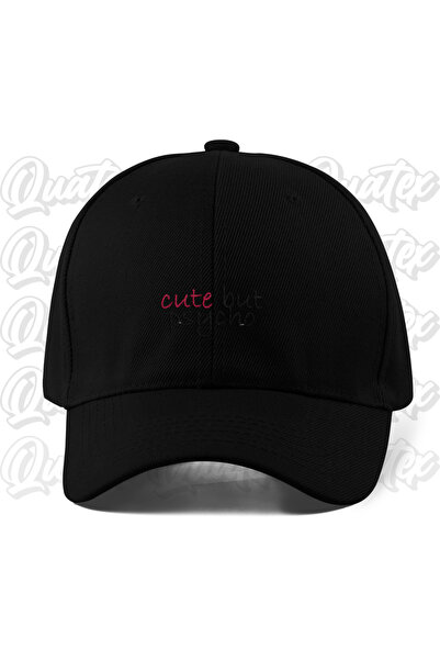 CapHub Cute but Psycho Embroidered Hat - Black Color 100% Cotton Gabardine Un...