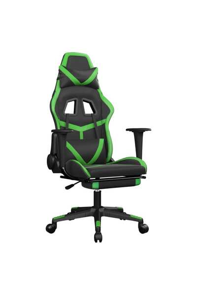 vidaxl Scaun de gaming cu suport picioare negru/verde, piele ecologică