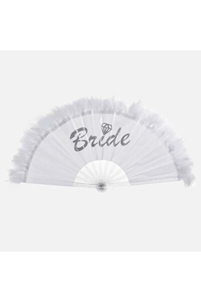 OEM Evantai alb cu pene și mesaj pentru mireasă 23cm