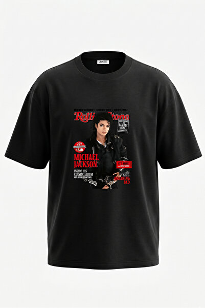Anetos Michael Jackson_3 Dizajn, pamučna crna oversize majica sa štampanim le...