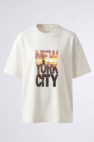 Anetos New York City_1 Dizajn Bela pamučna majica sa zadnjim printom, oversize