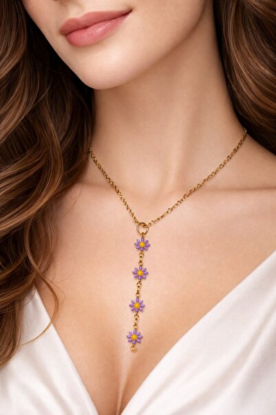 OGHAMAY Gold Color Lip Chain Flower Ye Model New Season Steel Necklace - 3826