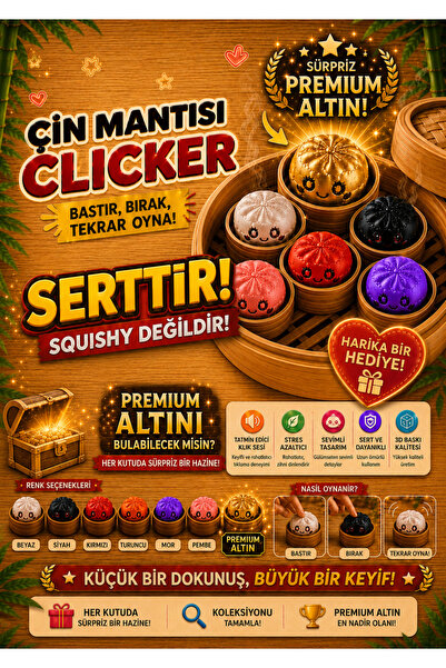 ümit toys Çin Mantısı Clicker-Sürpriz Premium Altın Figürlü Stres Oyuncağı