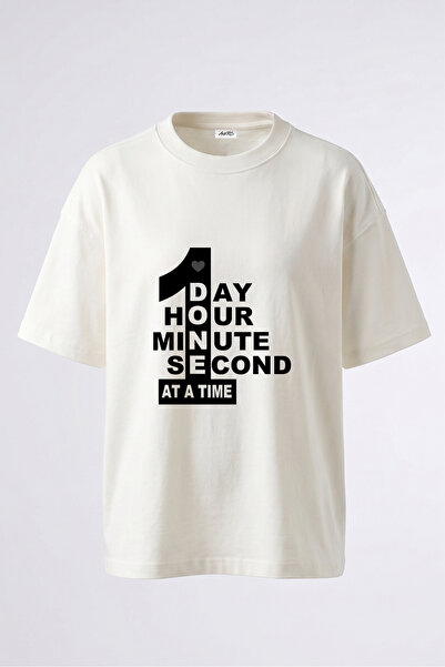 Anetos Tricou oversize alb din bumbac cu imprimeu pe spate One At A Time Design