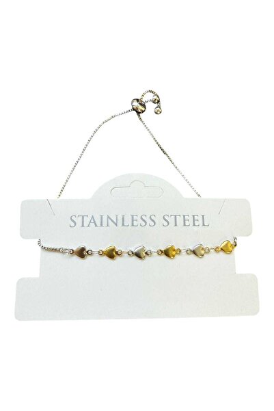 OGHAMAY Gold Color Heart Yellow White Chain Elevator Steel Bracelet - 3586
