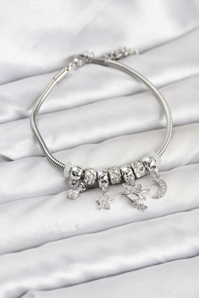 OGHAMAY Brass Silver Color Heart Model Charm Women's Bracelet