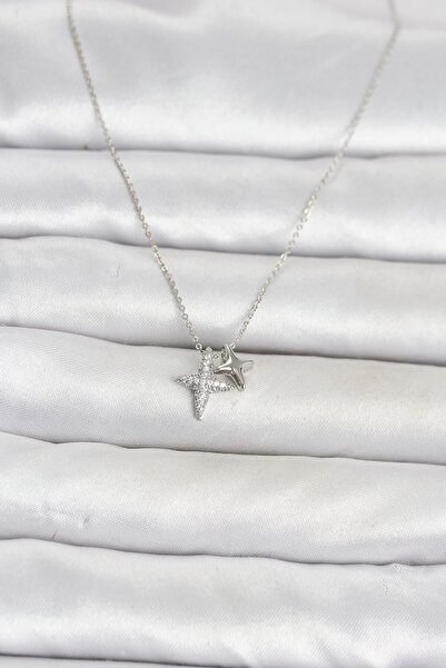 OGHAMAY Brass Silver Color Minimal Pole Star Model Women's Necklace