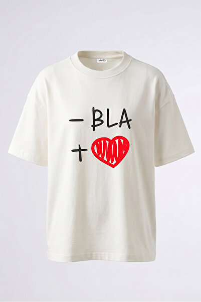 Anetos Tricou supradimensionat alb din bumbac cu imprimeu pe spate Bla Heart ...