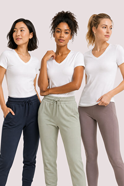 Loule Women's 3-Piece V-Neck Cotton & Modal Short Sleeve Basic Stretchy T-Shi...