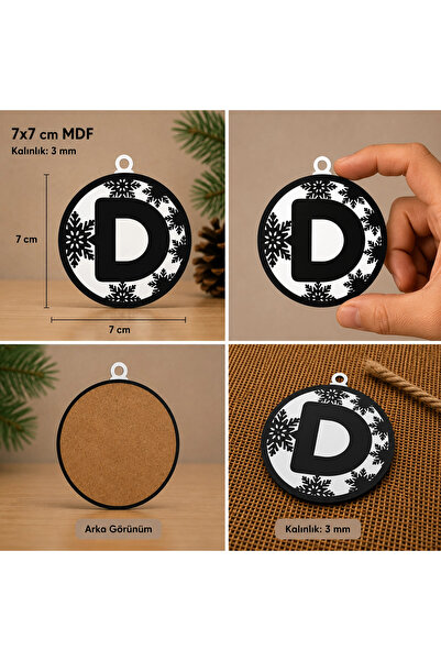 Reysa Tasarım Letter D Christmas Ornament – Mdf Pine Tree Patterned Hanging D...