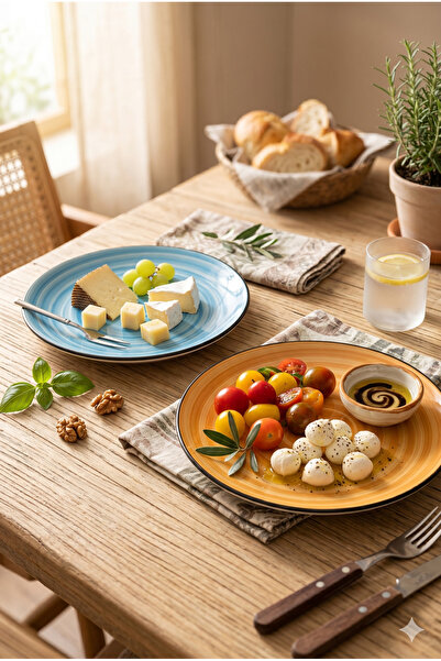 Homerest Gastro Blue & Orange Cheese and Snack Presentation Plate Set for 2 P...