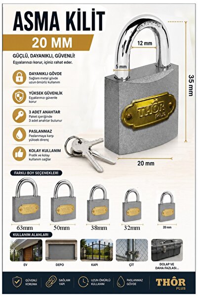 Artmaster Küçük Asma Kilit 20 mm 1 Adet Thor Plus Paslanmaz Metal Asma Kilit ...