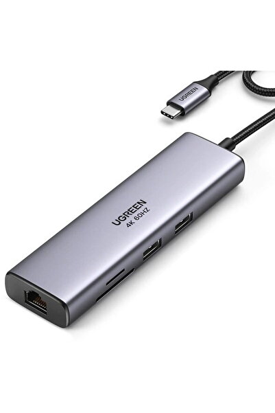 Ugreen 7-σε-1 Διανομέας USB-C με HDMI 4K, Ethernet, SD/TF, 100W PD, Γκρι