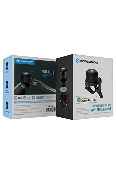 Powerology Bicycle, Scooter Bell With Airtag Mount Black