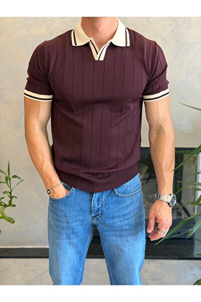 ECARTS Men's Contrast Regular Fit Polo Neck Tshirt Claret Red Eca078