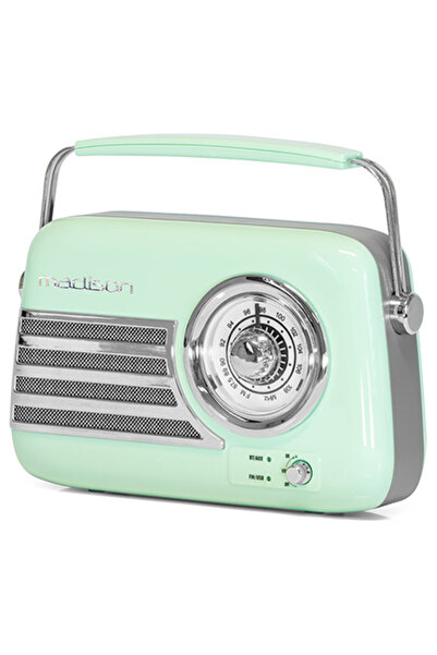 Madison Radio FM portabil vintage de 15W cu Bluetooth, AUX și USB - Verde lucios