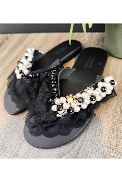 Handmade Δερμάτινα Σανδάλια με Κρύσταλλα & Μαργαριτάρια