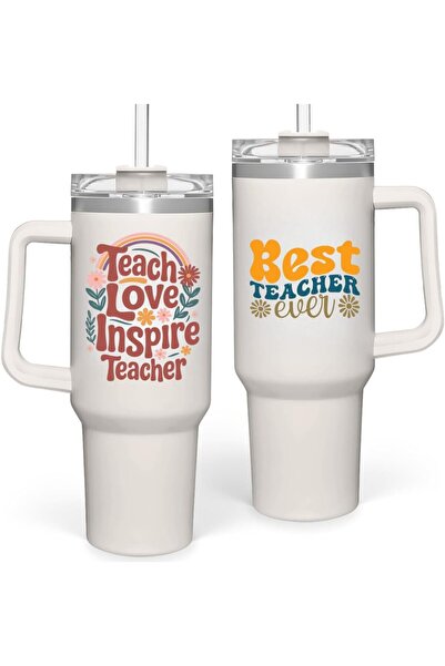 Generic Insulated Stainless Steel Cup with Handle, 40 oz Capacity, Light Whit...