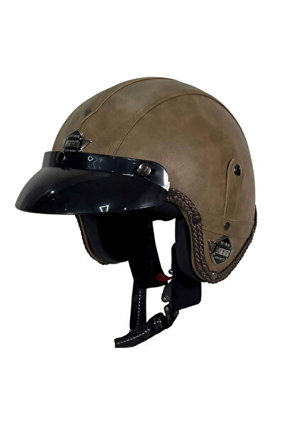 Tex 701 JYT Kahverengi Deri Açık Kask Camsız
