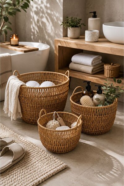 NEWNOW Set de 3 coșuri tricotate Coș organizator decorativ Coș de depozitare ...