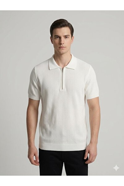 centilmen Vaganza Zippered Polo Collar Textured Short Sleeve Knitwear T-Shirt...