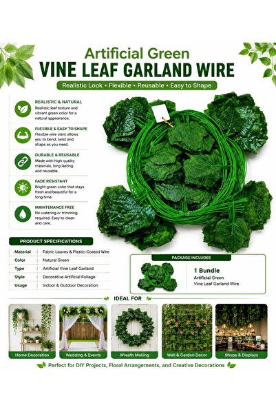 Genaric Artificial Green Vine Leaf Garland Wire