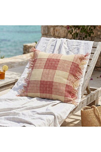 sevaradekor Jute Throw Pillow Cover Straw Throw Pillow Red Square Striped Lin...