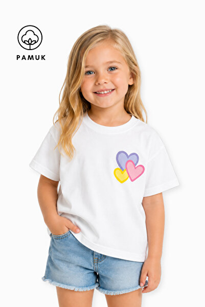 difa kids Tricou de vară pentru fete, cu mânecă scurtă, cu imprimeu inimă