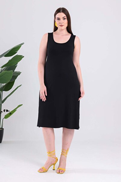 Madwilo Women's Black Strap Plus Size Dress