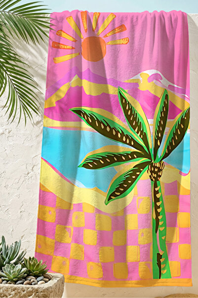 Evimde Bambaşka Husă pentru prosop de plajă Palmiye Tropical Pink - Husă pent...