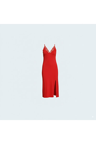 Generic Soft Viscose Nightgown with Side Slit and Elegant Lace Detailing on t...