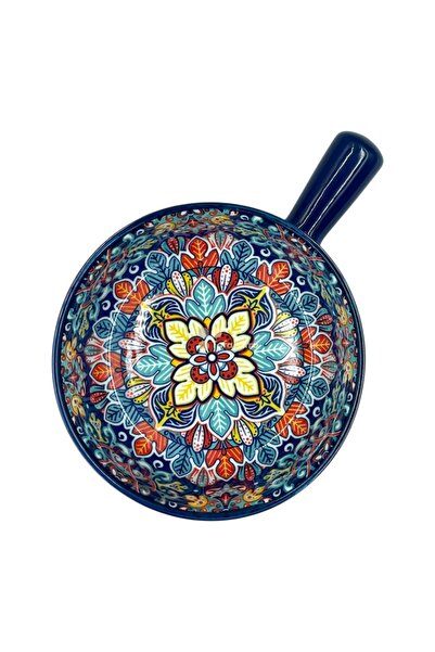 Ceramica Martinescu Tigaie din ceramica cu maner, albastra, pentru servire sa...